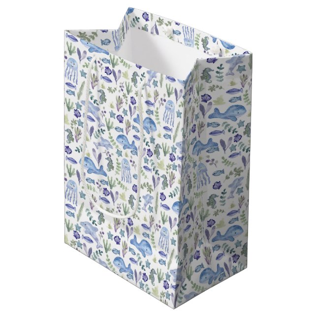 Sealife Modern Watercolor Medium Gift Bag (Front Angled)