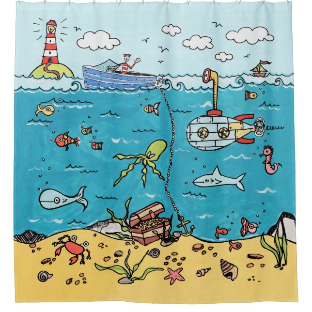 Sealife Under The Sea Nautical Shower Curtain (Front)