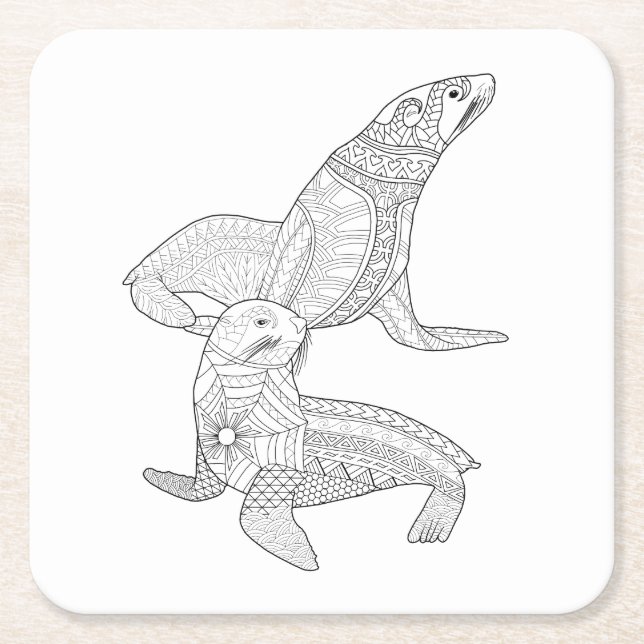 Seals Adult Colouring Paper Coaster (Front)