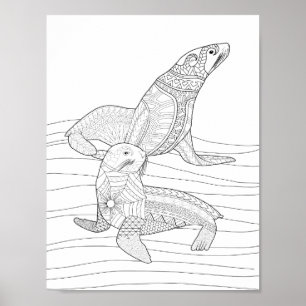 Seals Adult Colouring Poster