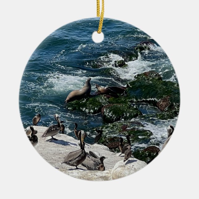 Seals and Birds Ceramic Tree Decoration (Front)