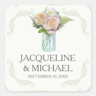 Seals Rustic Flowers Mason Jar Script Typography