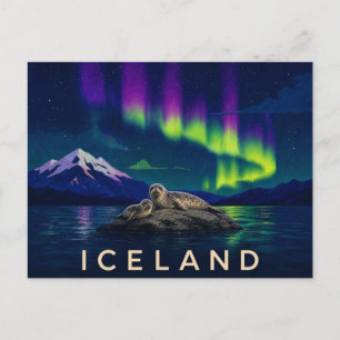 Seals Under the Aurora   Iconic Iceland Postcard