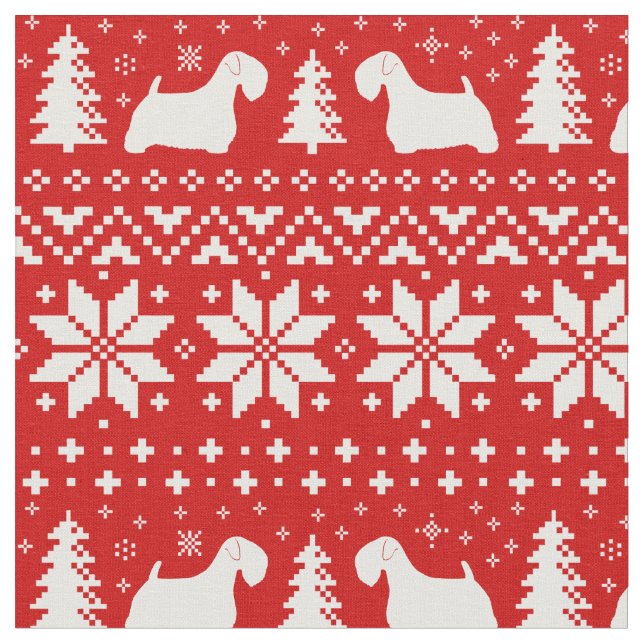 Sealyham Terrier Dog Silhouettes Christmas Holiday Fabric (Close Up)