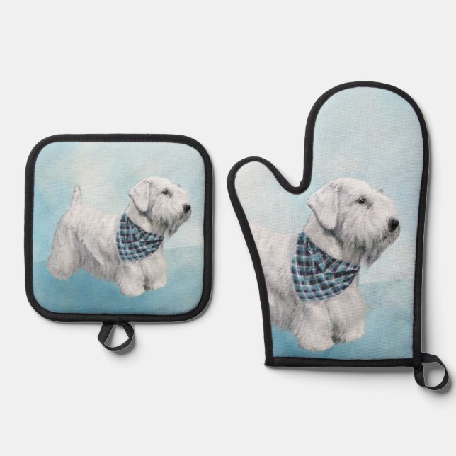 Sealyham Terrier Painting Cute Original Dog Art Oven Mitt & Pot Holder Set (Front)
