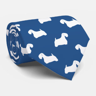 Sealyham Terrier Silhouettes Dogs Pattern Blue Tie