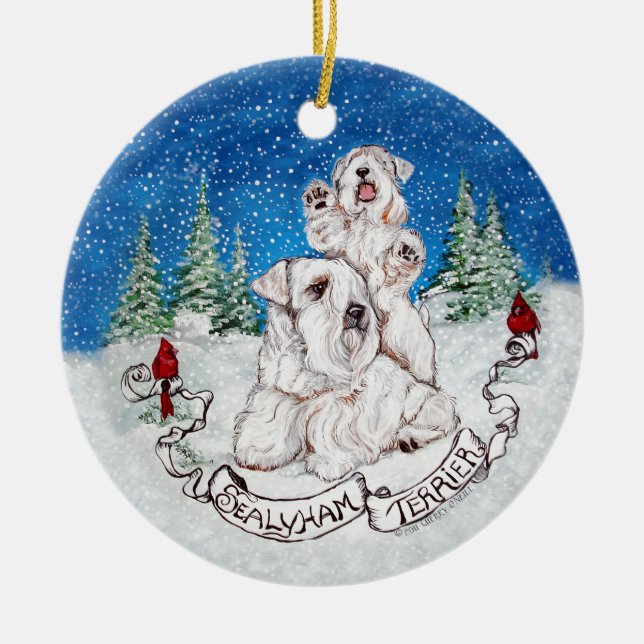Sealyham Terrier Winter Ceramic Tree Decoration (Front)