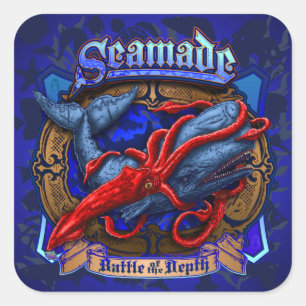 Seamade Giant Squid vs Whale design sticker