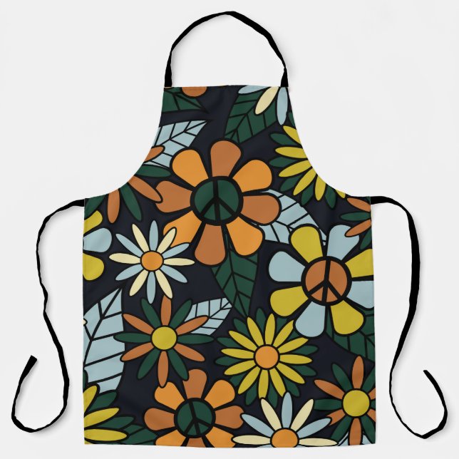 Seamless 70's retro hippie flowers pattern - Vinta Apron (Front)
