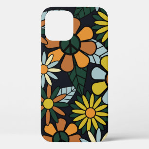 Seamless 70's retro hippie flowers pattern - Vinta iPhone 12 Case