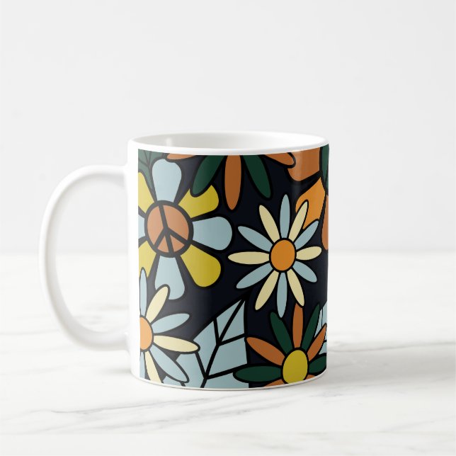 Seamless 70's retro hippie flowers pattern - Vinta Coffee Mug (Left)