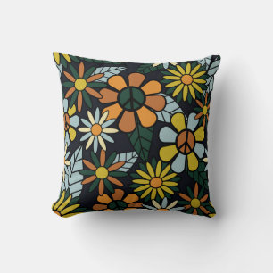 Seamless 70's retro hippie flowers pattern - Vinta Cushion