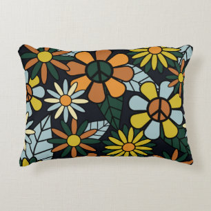Seamless 70's retro hippie flowers pattern - Vinta Decorative Cushion