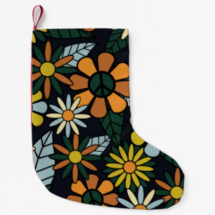 Seamless 70's retro hippie flowers pattern - Vinta Small Christmas Stocking