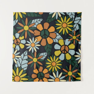 Seamless 70's retro hippie flowers pattern - Vinta Tapestry