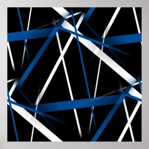 Seamless Abstract Blue and White Lines On Black B Poster