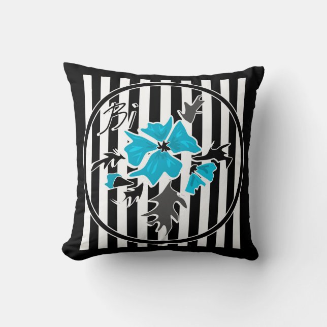 Seamless abstract blue flowers floral white black cushion (Front)