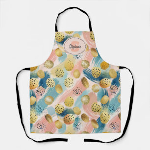 Seamless Abstract Brushstroke & Gold Shape Pattern Apron