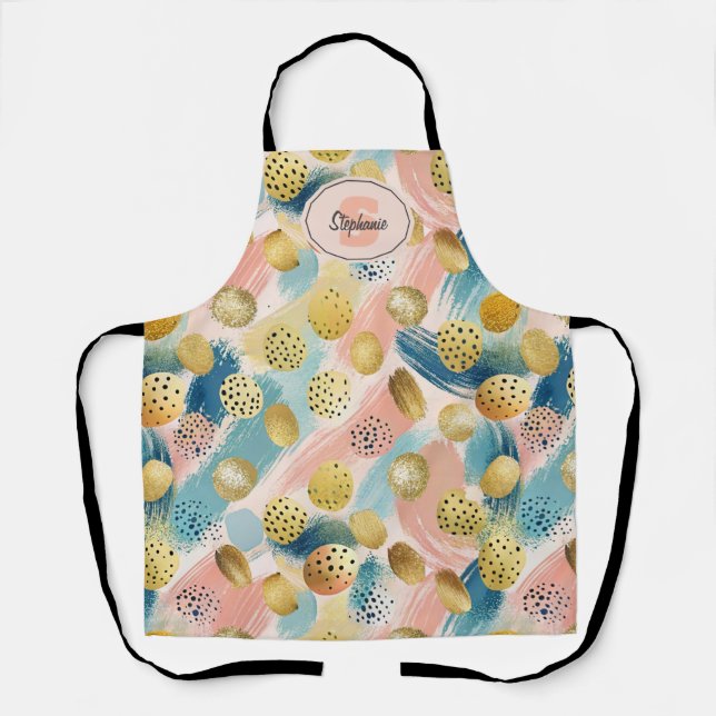 Seamless Abstract Brushstroke & Gold Shape Pattern Apron (Front)