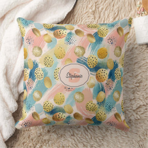 Seamless Abstract Brushstroke & Gold Shape Pattern Cushion