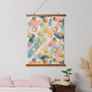 Seamless Abstract Brushstroke & Gold Shape Pattern Hanging Tapestry