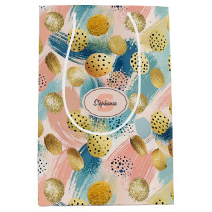 Seamless Abstract Brushstroke & Gold Shape Pattern Medium Gift Bag