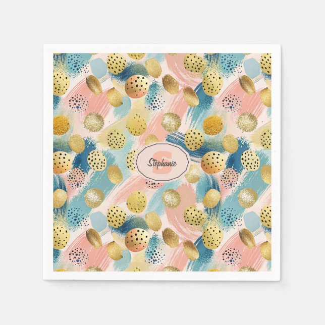 Seamless Abstract Brushstroke & Gold Shape Pattern Napkin (Front)
