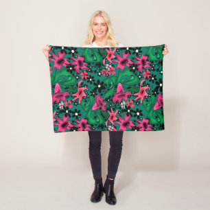 Seamless abstract cartoon cute flowers floral gree fleece blanket
