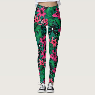 Seamless abstract cartoon cute flowers floral gree leggings