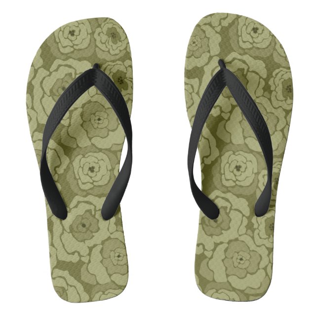 Seamless abstract cartoon green flowers floral mod jandals (Footbed)