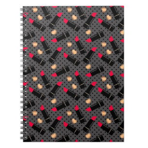 Seamless abstract cartoon red lipstick grey polka notebook