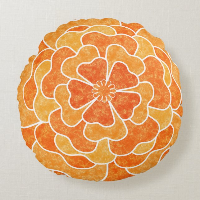 Seamless abstract floral flowers white orange colo round cushion (Front)