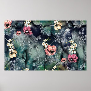 seamless abstract flower pattern on mix backgroun poster