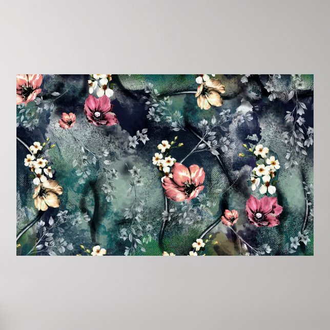 seamless abstract flower pattern on mix backgroun poster (Front)