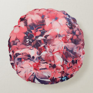seamless abstract flowers, oil painting style, ill round cushion