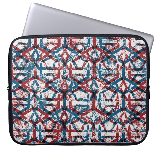 Seamless abstract geometric pattern in flat red bl laptop sleeve (Front)