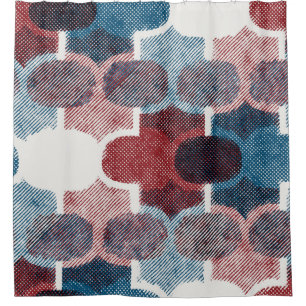 Seamless abstract geometric pattern in flat red bl shower curtain
