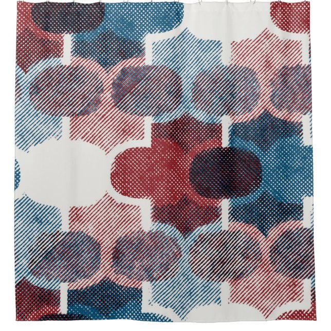 Seamless abstract geometric pattern in flat red bl shower curtain (Front)