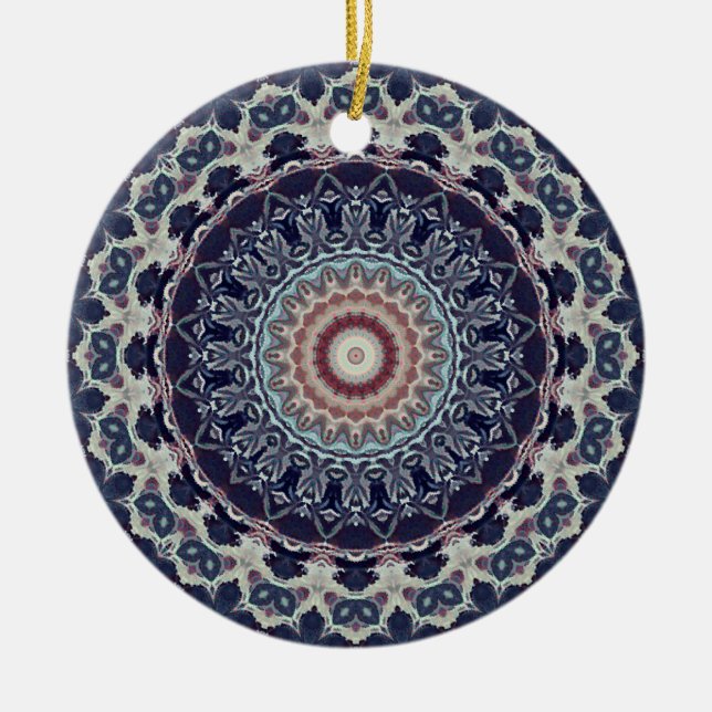 Seamless abstract geometrical round circle mandala ceramic tree decoration (Front)