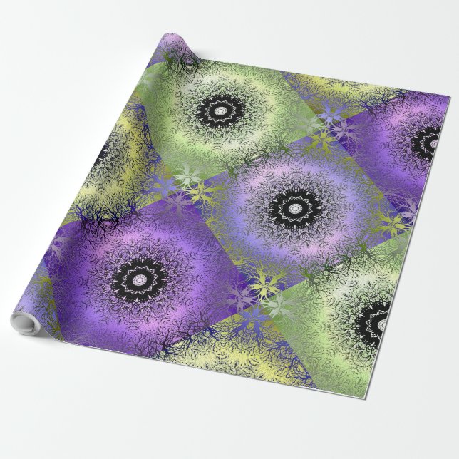 Seamless abstract gradient green purple violet cir wrapping paper (Unrolled)