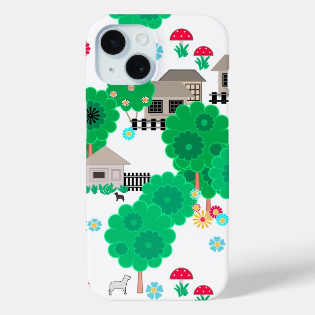 Seamless abstract kids cartoon houses dogs trees g Case-Mate iPhone case (Back)