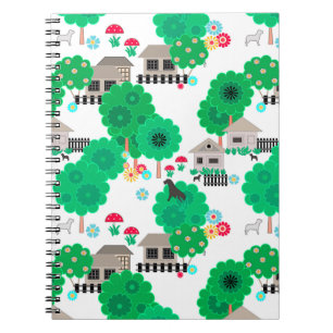 Seamless abstract kids cartoon houses dogs trees g notebook