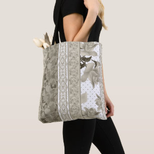 Seamless abstract lace retro vintage beige roses f tote bag
