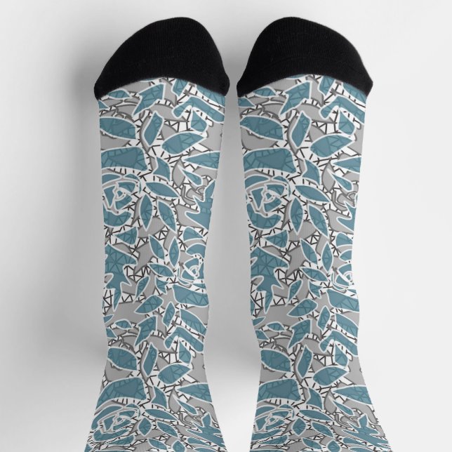 Seamless abstract lace romantic retro vintage blue socks (Top)