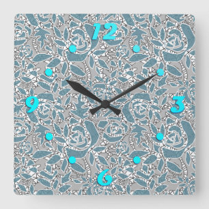 Seamless abstract lace romantic retro vintage blue square wall clock