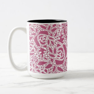 Seamless abstract lace romantic retro vintage pink Two-Tone coffee mug
