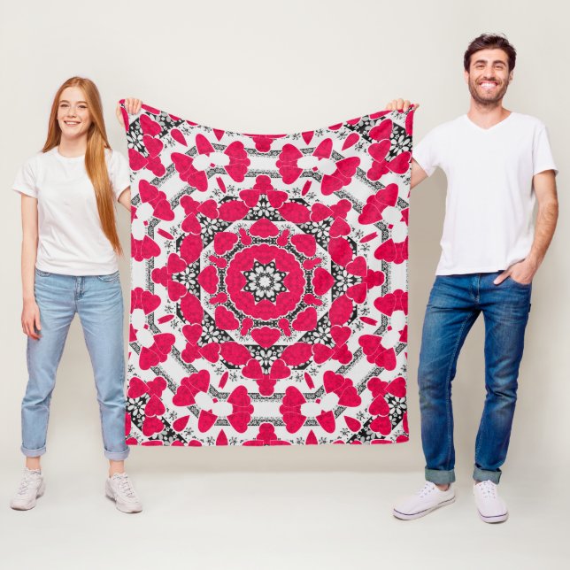 Seamless abstract mandala hearts bright round orna fleece blanket (In Situ)