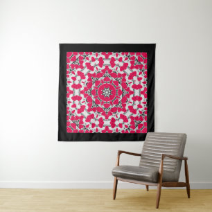 Seamless abstract mandala hearts bright round orna tapestry