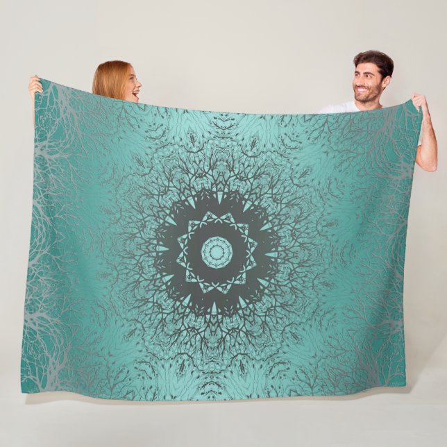 Seamless abstract mandala round circle kaleidoscop fleece blanket (In Situ)