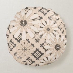 Seamless abstract modern chequered plaid floral be round cushion